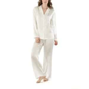 Damella Woven Silk Plain Pyjamas Set Elfenben silke Large Dame